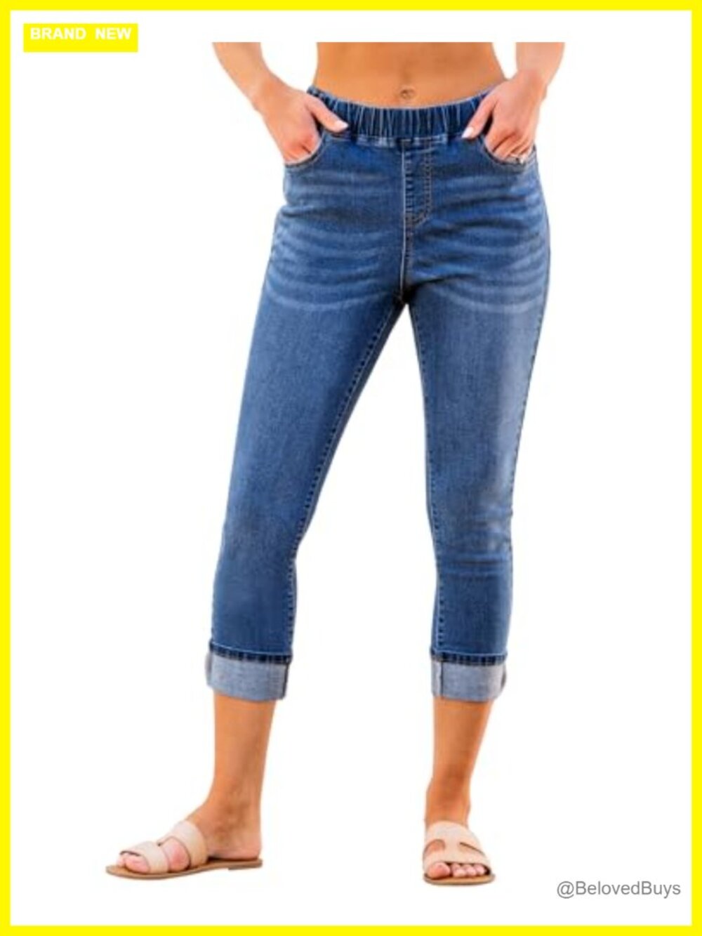 High Waisted Pull On Skinny Capri Jeans Stretch Denim Crop Jeggings